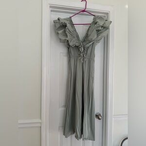 Zara sage green ruffle Sleeve Midi Dress